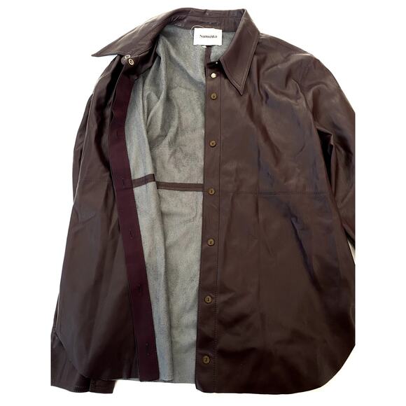 NEW Nanushka Naum Alt Faux Vegan Leather Button Down Collared Top Large - Picture 4 of 9